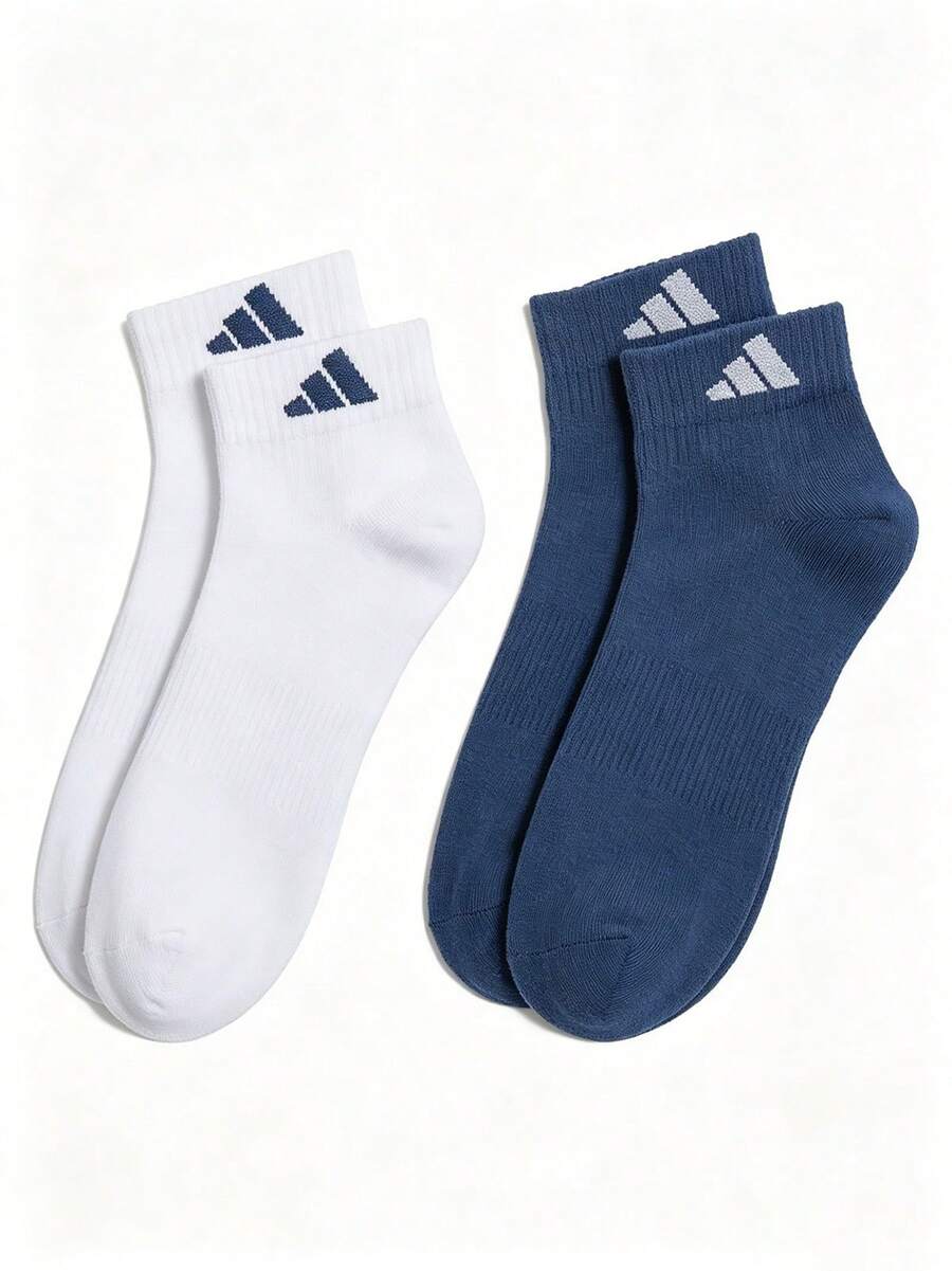 Adidas 2雙白色+藍色男女款休閒運動襪 低踝 2PP 日常戶外訓練襪 極簡短襪 KC1505 - 柔和墨水藍/白色 - 查看 1