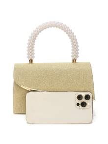 Tas Malam Wanita Warna Emas Desain Amplop untuk Pesta Pernikahan, Tas Tangan Wanita dengan Rantai, Tas Bahu Clutch Beludru, Dompet Modis - Emas - View 3