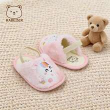Autumn/Winter Unisex Baby Walking Shoes, Infant Walking Slippers For Home Wear 0-1.5 Years, Dinosaur Slippers - Pink - View 2
