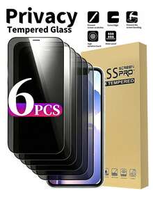 MSRI 6入 Magtim 黑色防窺螢幕保護貼，黑色邊框絲網印刷，相容於 iPhone17e/17 Promax/16 Promax/15 Promax/14 Promax/13 Promax/12 Proma/17 Pro/16 Pro/15pro/14 Pro/17air/16/15/14/13/12/11 及其他系列。適用於日常保護、辦公室、居家手機螢幕保護膜，防水、防震、防摔、防刮。 - 黑色 - 查看 2