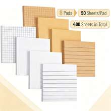 Kraft Paper & White Paper Sticky Note Set, 50 Sheets Per Book, Lined, Grid & Blank Multiple Styles Self-Adhesive Memo Pads, Suitable For Planner, Office, Student Notes & Stationery Use School Supplies - one-size - View 3