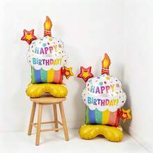 2入 站立底座杯子蛋糕鋁箔氣球 生日快樂印花 生日派對裝飾 週年慶裝飾氣球 - 查看 3