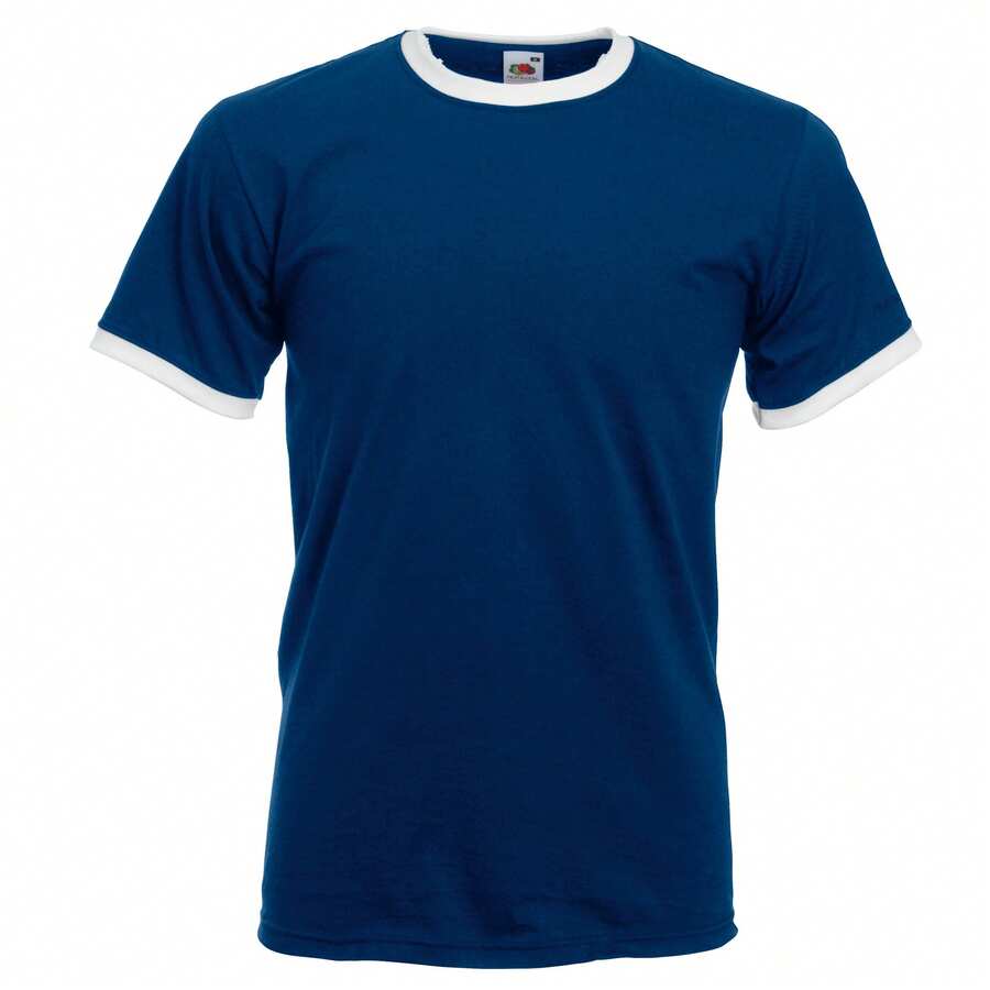 Fruit Of The Loom Mens Ringer Short Sleeve T-Shirt - Navy/White - View 1