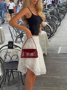 Dila Polly Women's Casual Vacation Style Polka Dot Print, Pleated High Waist, Asymmetrical Hem, White Skirt, Women's Summer Daily Outfit, Suitable For Spring/Autumn Outings, Travel Vacation, Pastoral Afternoon Tea, Girlfriend Gathering, Weekend Outing, Shopping And Photo Taking Occasions - White - View 3