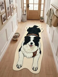 DAJIANG 1pc Cute Border Collie Shaped Rug, Kitchen Mat Hallway Runner, Suitable For Bathroom, Kitchen, Outdoor, Indoor, Hallway, Bedroom, Living Room, Bedside Rug, Machine Washable, Easy To Clean Entryway Mat, Non-Slip Bottom Rug - Border Collie - Black - View 4