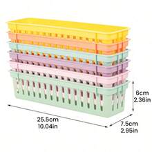 1/6Pcs 25.5*7.5*6cm Morandi Solid Color Plastic Storage Basket, Open Rectangular Desktop Stationery Pen Holder Organizer, Durable Tidy Caddy For Homeschool, Classroom & Office, Great Back To School Gift For Teachers And Students. School Supplies - Multicolor - View 3