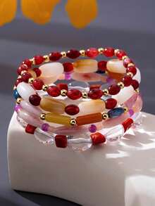 1 buah/5 buah Gelang Elastis Manik-Manik Warna Kontras Desain Fashion Dapat Ditumpuk DIY Gelang Multi-Bangku Perhiasan untuk Pemakaian Sehari-hari Wanita Hadiah Liburan - gelang manik-manik - View 1