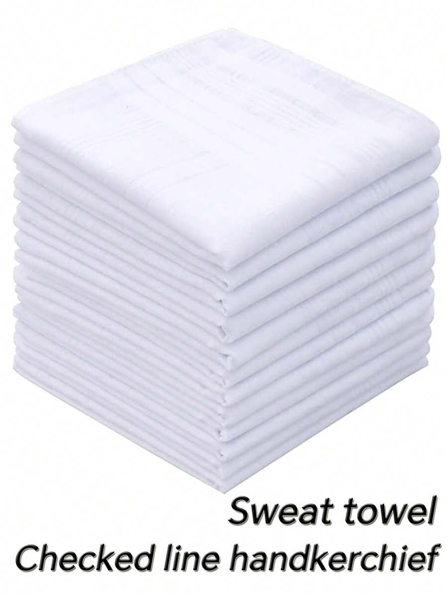 12pcs Men's Plaid White Handkerchiefs Large Striped Pocket Squares, Sweat-Absorbent Premium Vintage Plaid Handkerchiefs, Machine Washable - White - View 1