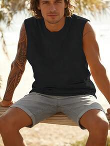 Summer Men's Fashionable Sleeveless T-Shirt In Solid Black Sports - Multicolor - View 1