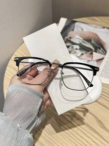 1pc Women's Half-Frame Square Metal Eyeglass Frames, High Quality, Elegant, Exquisite, Elegant, Suitable For Daily Wear In Office Or Campus - Clear - View 7