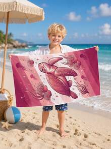 1 Peça Toalha de Praia Infantil com Estampa de Tartaruga Marinha Rosa, Cobertor de Praia Extra Grande de Microfibra Super Macia, Toalha de Banho Super Absorvente, Adequada para Viagem, Piscina, Mergulho, Surfe, Ioga, Camping, Disponível em Vários Tamanhos, Acessórios de Praia - Multicolorido - Visão 6