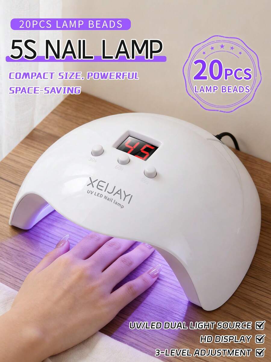 XEIJAYI 1pc 20 LED UV Nail Lamp, Professional Nail Dryer, Gel Polish Curing Light With 3 Timer Settings - White - View 1
