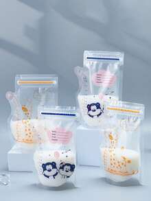 30pcs/60pcs/100pcs Baby Breast Milk Storage Bags Snack Bags Candy Bags, Leak-Proof Zipper Seal, Dual Scale, Cartoon Design - Multicolor - View 1