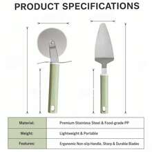 1set Stainless Steel Pizza Cutter Wheel & Serving Spatula Set, Non Slip Handle Baking Tool For Pizza Cake Pastry - View 6