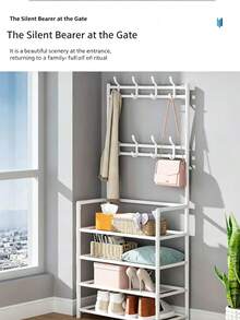 1 Multi-Functional Iron Art Coat And Shoe Rack, 4/5 Tiers, With 8 Hooks - Easy Assembly, Black/White Shoe Rack, Shoe Storage Rack - Multicolor - View 4