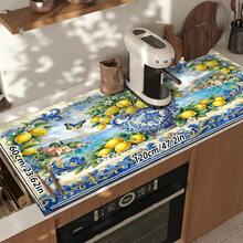 1pc Dish Drying Mat, Coffee Machine Mat, Polyester Fiber Absorbent Mat, Mediterranean Seaside Town, Blue & White Porcelain Vase, Lemon Floral & Butterfly Pattern, Durable, Highly Absorbent, Suitable For Dining Table, Cafe, Multi-Purpose Drainage Mat, Home Gift, Tabletop Decor - XYLSD-547 - View 11