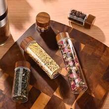 1套迷你玻璃香料罐 (10ml, 20ml, 30ml) 配木紋蓋，便攜式旅行收納罐，適用於咖啡豆、散裝茶葉、鹽和調味料，可重複使用密封口袋式香料容器 - 彩色 - 查看 7