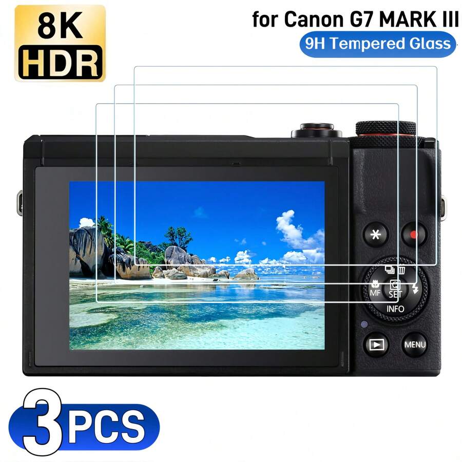 3片/組 螢幕保護貼膜 專為 Powershot G7X Mark III/G7 X3 相機設計,9H 硬度鋼化玻璃,靈敏觸控,高解析度清晰度 - 查看 1