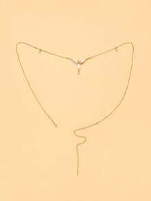 1pc Geometric Pearl Waist Chain For Women, Minimalist Chain, Suitable For Beach Exclusive Style Accessory, Sexy Body Chain, Exquisite Surprise Gift - Gold - View 3