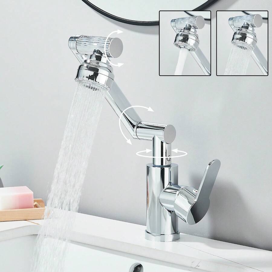 360° Rotating Single-Lever Basin Mixer Tap With Two Spray Patterns (Direct Jet And Spray), Hot And Cold Water Basin Tap - Silver - View 1