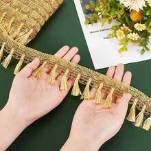 Gold Fringe Tassel Trim 5.5cm Polyester Fibre Fringe Lace Trim Ribbon Knitting Tassel Metallic Braided Edging Chainette Trimming For DIY Sewing Crafts Curtain - Multicolor - View 3