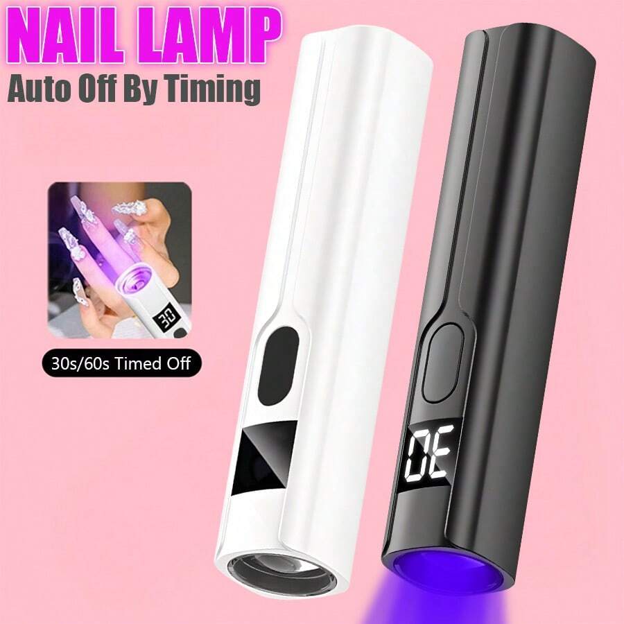 1pc Plastic Handheld UV Nail Lamp With Digital Display Screen, Rechargeable Mini LED Nail Dryer With 30s/60s Timing Modes, Portable Purple Light Curing Flashlight For Nail Extension Glue & Rhinestone Jewelry Fixing DIY Manicure Use - Nail Lamp - View 1