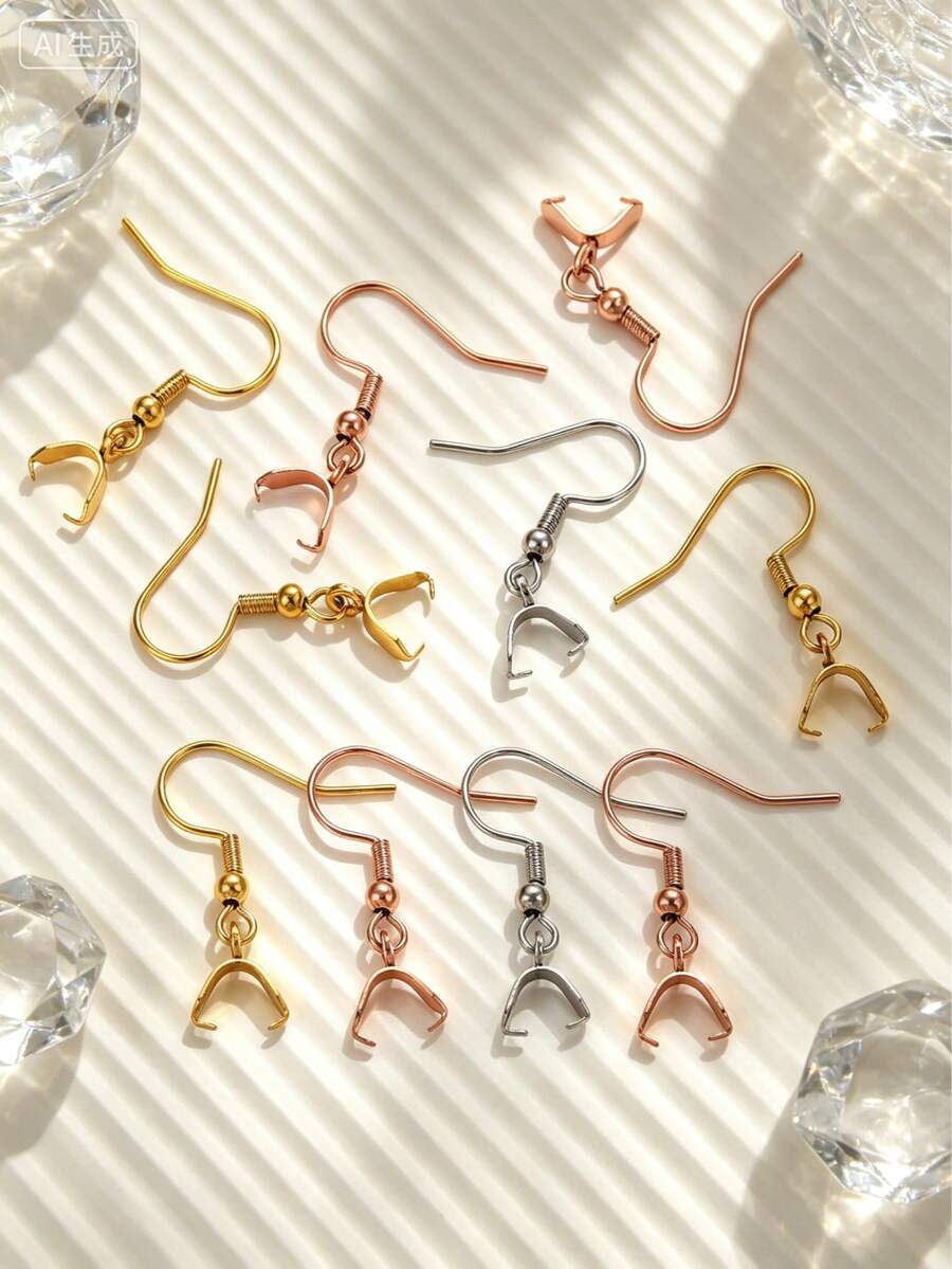 10 件套 304 不锈钢镀 18K 金耳钩，带种子扣，DIY 饰品耳环制作配件，女士不锈钢饰品耳环组件