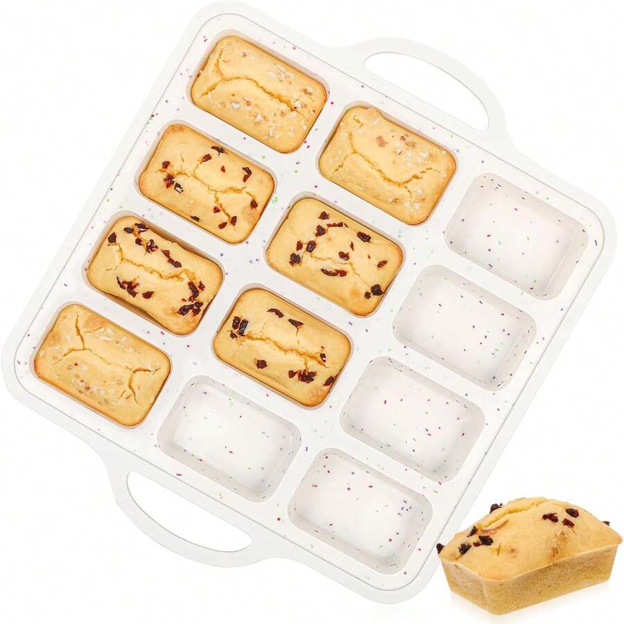 FUNBAKY Silicone Mini Loaf Pans With Metal Reinforced Frame,12-Cavity Nonstick Mini Bread Loaf Pans For Baking Cornbread,Bread,Brownie,Cheesecake -1Pc - 12Cavity 1pc - 查看 1