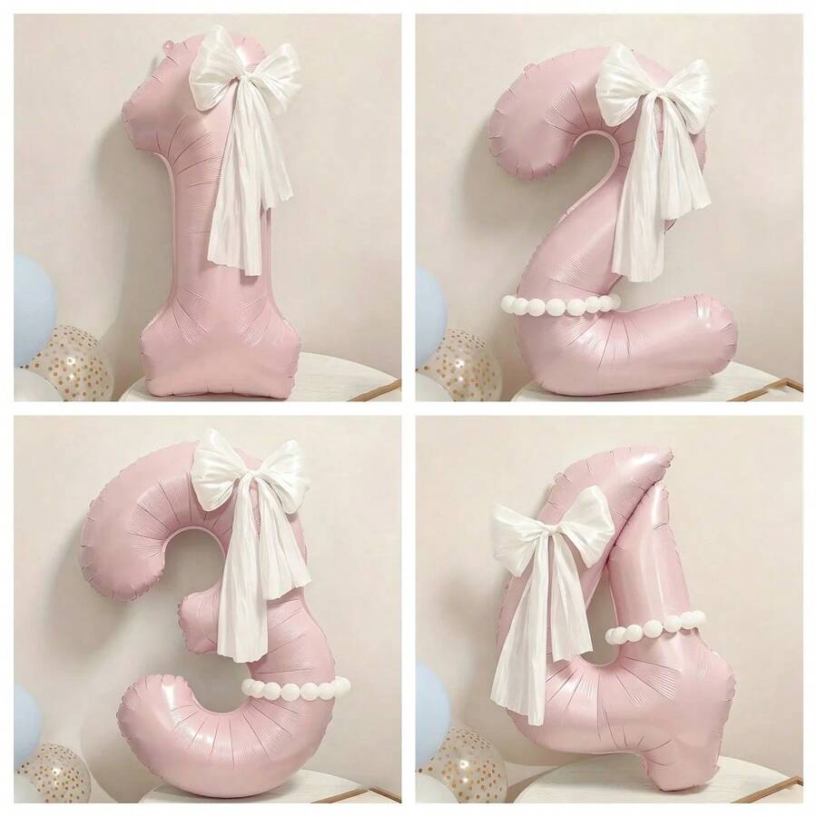 40-Zoll große hellrosa Zahlen-Folienballons Set 0-9 mit DIY weißen handgebundenen Schleifen und langen Ballon-Klebeklebpunkten, geeignet für Geburtstagsmottopartys, Jubiläumsfeiern, Hochzeiten, Gender Reveal, Baby Shower Foto-Requisiten Ballon-Dekorationszubehör