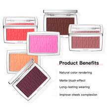 Paleta de rubor mate en relieve de 2 piezas con brocha, de larga duración, altamente pigmentada, multiusos, color rosa natural, cosméticos - Verde Lima - Ver 3