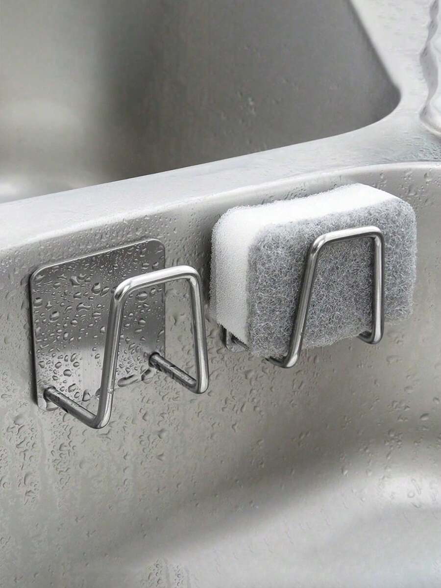 Stainless Steel Sink Sponge Holder - Self-Adhesive Kitchen Drain Rack With Drain Grid, Interchangeable Cleaning Sponge Holder - 銀色 - 查看 1