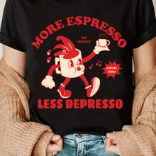 Más Espresso Menos Depresión Camiseta con Estampado de Taza de Café de Dibujos Animados - Negro - Ver 2