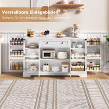 Multifunktionales Küchenbuffet – 138 cm Sideboard mit Schublade, Regaltüren & verstellbaren Einlegeböden – Modernes Design mit Kippschutz, ideal für Küche, Wohnzimmer & Schlafzimmer - Blanc + MDF - Voir 3