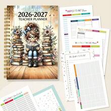 DANPERJI 1本 5.5x8.3英吋 2026-2027教師計畫本 教師助理插畫設計 鉛筆條紋插畫設計 教師行程筆記本 教案規劃/教室管理/教學計畫本 學校用品 - Reading enthusiast - 查看 6