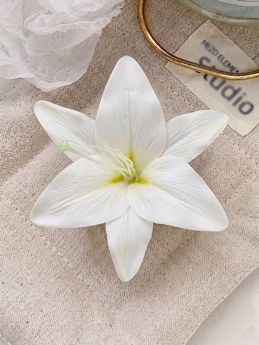 1件百合花髮夾,夏威夷風花朵髮夾,女用花朵髮夾,適合度假海灘派對、婚禮派對和節日禮物,頭髮夾 - 白色 - 查看 1