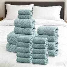 RAINWHISPER 18-Piece Purple Pink/Bean Green/Dark Gray Cotton Towel Set (10 Washcloths + 6 Hand Towels + 2 Bath Towels) Bonus 2 Bath Sponges (Random Color)- Ultra Soft Absorbent, Quick Dry For Bathroom, Hotel & Home Essentials, - Green - View 4