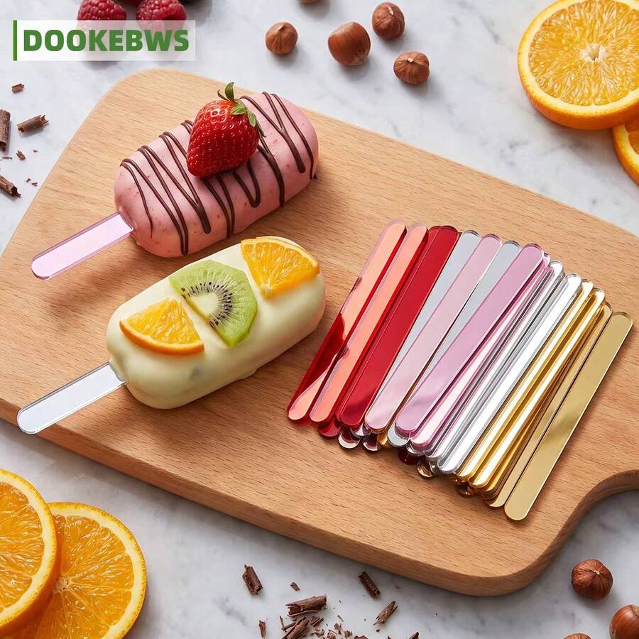 40/50/100pcs Reusable Acrylic Popsicle Sticks, Craft Sticks, Multicolor Options, Exquisite Popsicle Sticks, Perfect For Ice Cream, Desserts, Holiday Accessories, Party Crafts - Multicolor - View 1