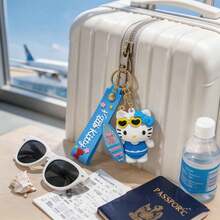 2 Gaya Gantungan Kunci Papan Selancar Estetik Sanrio Hello Kitty MINISO. Set Gantungan Kunci Tali Silikon Karakter Kartun Lucu Berbikini dengan Kacamata Modis. Hiasan Ransel Liburan Pantai. - Biru - View 5