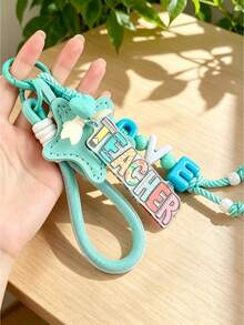 1pc Cute Braided Rope Teacher Keychain, Colorful TEACHER Acrylic Charm + Faux Leather Rabbit / Star / Heart Bag Pendant, Preppy Style Backpack Key Ring, Ideal Teacher's Day Appreciation Gift - 2828 - View 7