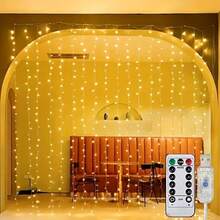 100/200/300/600 LED 簾幕燈，USB供電，8種星光閃爍模式，附遙控器，浪漫婚禮裝飾仙女串燈，適用於居家臥室窗戶牆面舞台。單身派對、生日派對、求婚告白婚禮派對慶祝裝飾氛圍背景燈。萬聖節聖誕節懸掛串燈 - USB插頭窗簾燈 - 查看 7