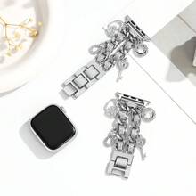 1件女款時尚高端心形吊墜，適用於Apple Watch錶帶，兼容Watch 1/2/3/4/5/6/7/8/9/10系列，附心形/鑰匙/水滴精美配件/兼容錶帶/尺寸38mm/40mm/41mm/42mm/44mm/46mm/49mm (僅含錶帶，不含手錶) - 銀色 - 查看 4