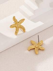 1 Pair Fashion Versatile Retro Starfish Elegant Stud Earrings - Golden - View 4