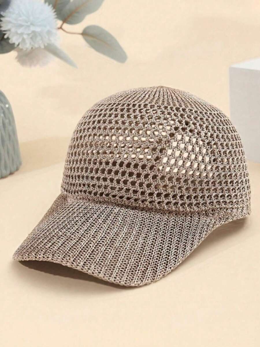 1pc Breathable Mesh Baseball Cap - Adjustable Sun Hat, Solid Color, Lightweight And Versatile, Suitable For Summer Outdoor Activities | Summer Versatile Headwear | Sun Hat - Khaki - View 1