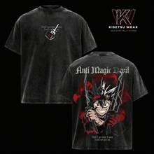 Asta Anti-Magic T-Shirt – Black Clover Anime Graphic Tee, Vintage Wash, Loose Fit, Asta Demon Sword Sleeve T-Shirt In Black, Streetwear - 黑色 - 查看 1