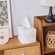 White Ceramic Cube Tissue Box Cover With Gold Rose U2013 Large Elegant Rose Floral Square Decorative Tissue Box Holder For Bathroom, Bedroom, Office Desk, Kitchen Counter U2013 Perfect Housewarming Gift - White - View 5