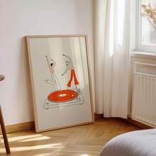 1pc Frameless Minimalist Two Dancers On Record Player Art Print, Vintage Vinyl Wall Decor For Bedroom, Dorm, Back To School, Funky Posters, Gift - Record Player - View 3
