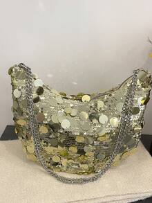 1pc Gold New Style PVC Sequin Crescent Moon Bag Women's Shoulder Bag Chain Shoulder Bag Dumpling Bag Metal Chain - Multicolor - View 1