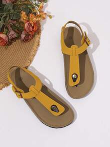 Europe And The United States Cork Bottom T-Pinch Casual Joker Open Toe Home Wear Dual-Purpose Word Drag Comfortable Sandals, Summer, Flip Flop - Mustard Yellow - View 7
