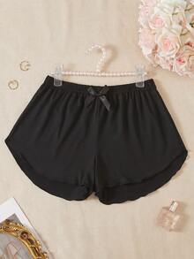 Women's Grey Solid Color Minimalist Short Pajama Pants, Summer Casual Thin - Black - View 3