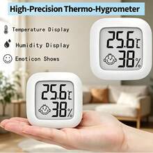 Mini Electronic Temperature And Humidity Meter, High Precision Indoor Digital Thermometer For Home, Baby Room Hygrometer, Desktop Room Thermometer, Smiling Face Comfort Display Mini Thermometer - White - View 3